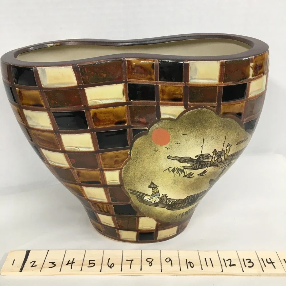 Vintage Japanese Hand Painted Dual Chamber Double Sided Vase
